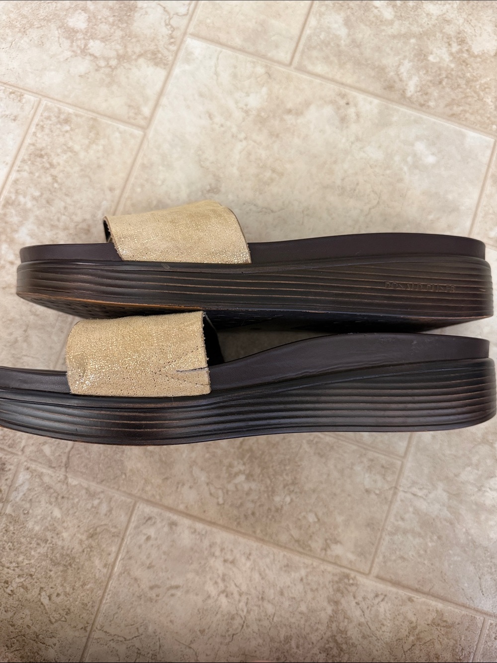 Donald J. Pliner Tan Suede Slide Sandals with Brown Footbed - Picture 6 of 9